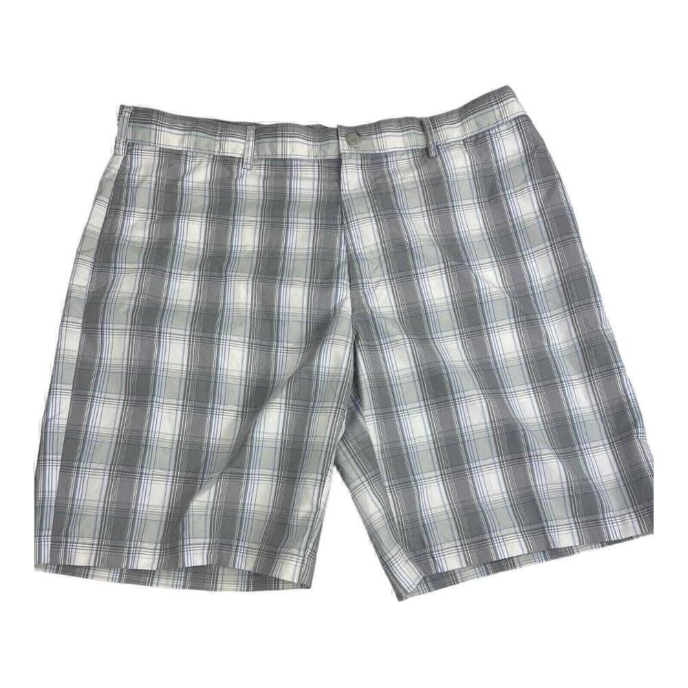 Men's Pro Tour Cool Play Shorts Gray White Plaid Flat-Front Size 40 EUC